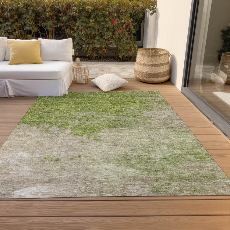 Olive and Beige Synthetic Washable Flat Woven Area Rug