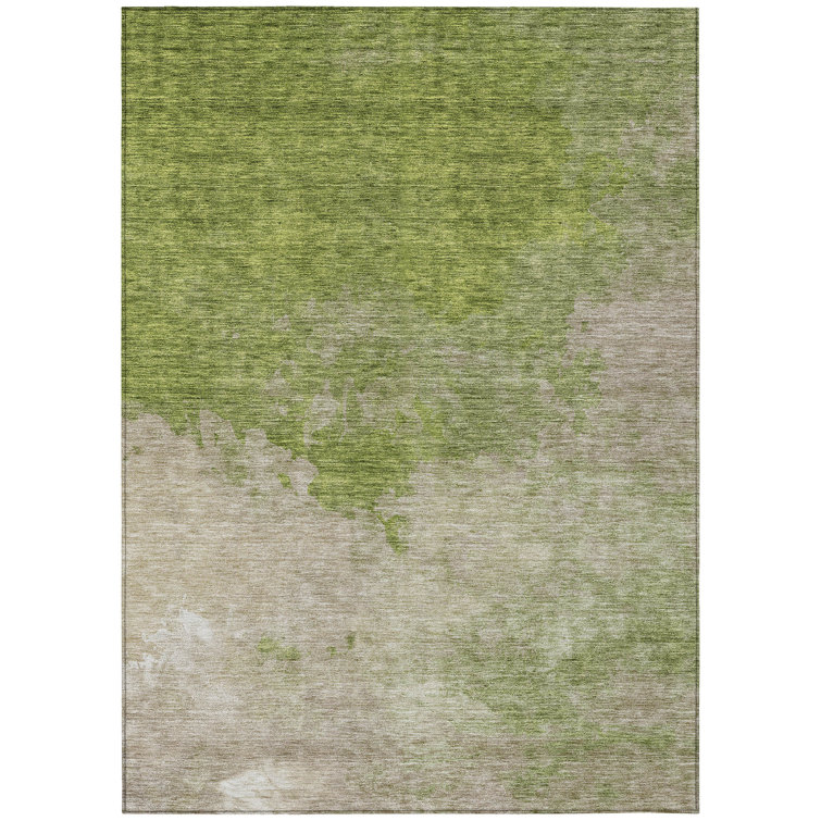 Olive and Beige Synthetic Washable Flat Woven Area Rug