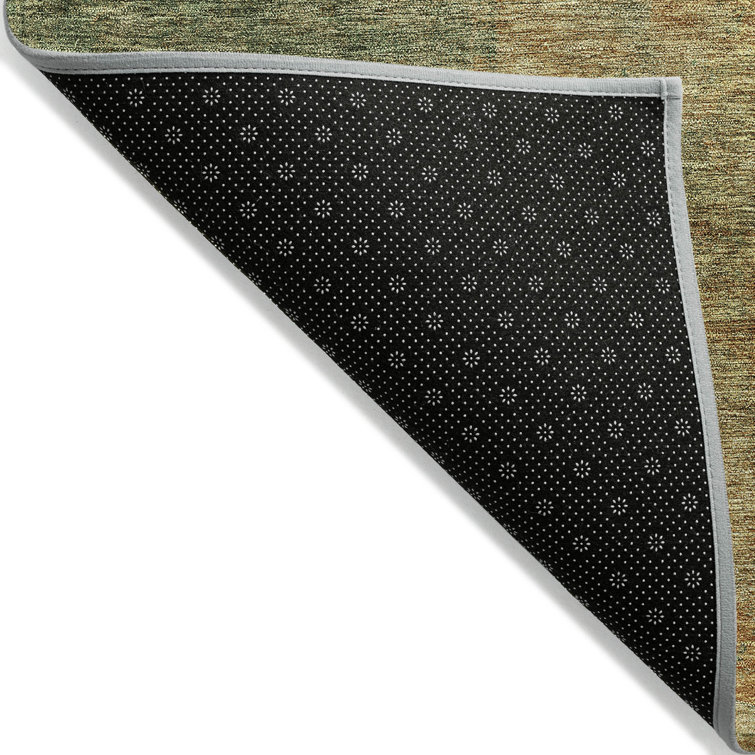 Paprika and Green Washable Rectangular Indoor/Outdoor Rug