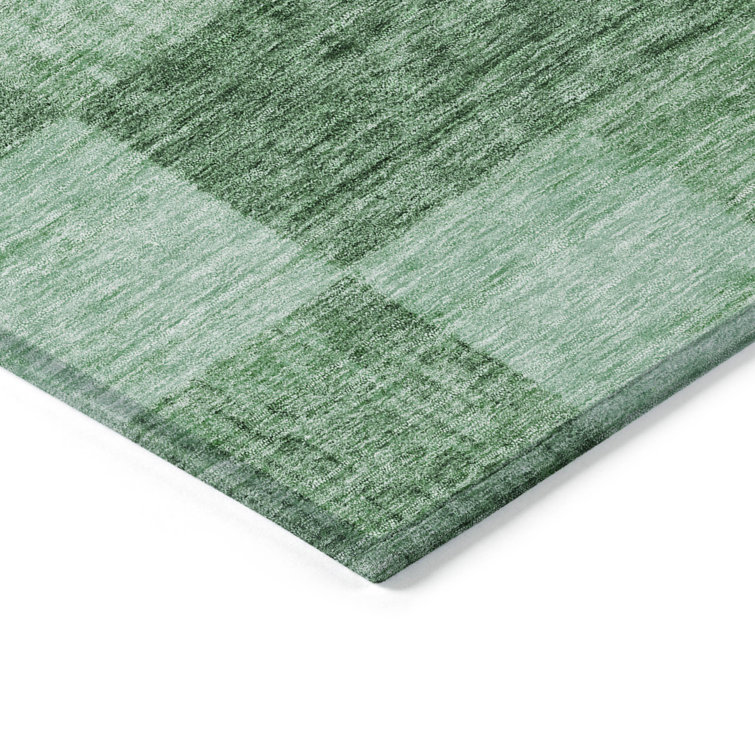 Green Rectangular Synthetic Washable Checkerboard Rug 1'8" x 2'6"