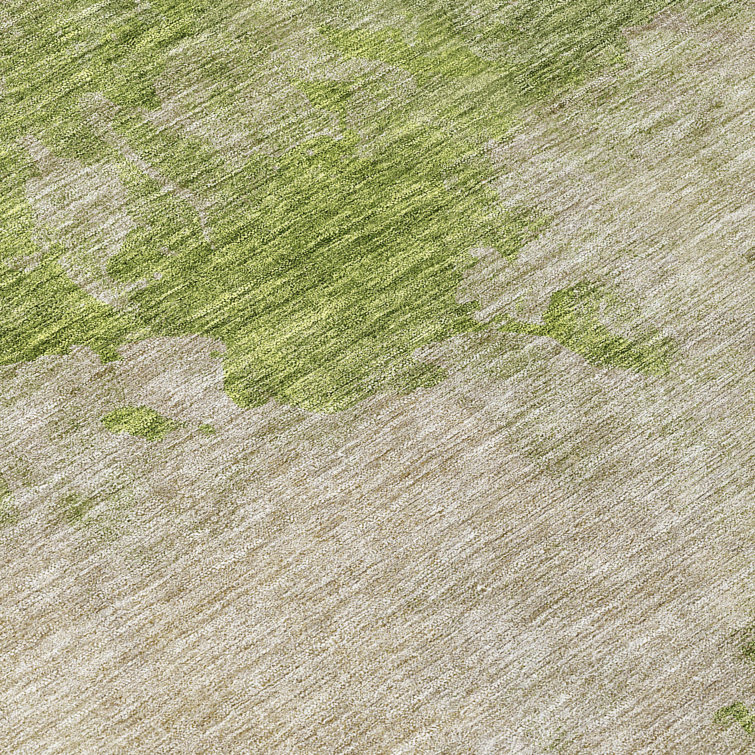 Olive and Beige Synthetic Washable Flat Woven Area Rug
