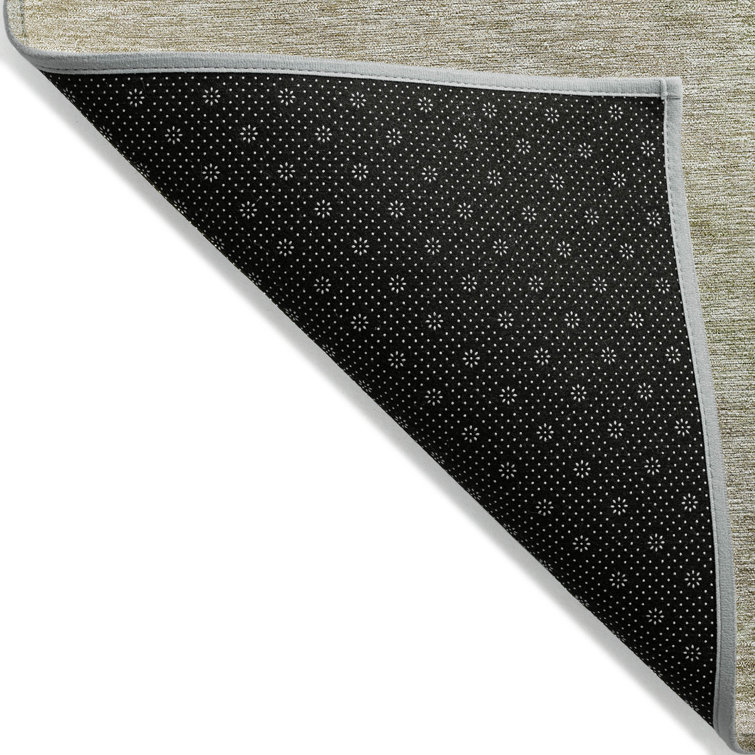 Olive and Beige Synthetic Washable Flat Woven Area Rug