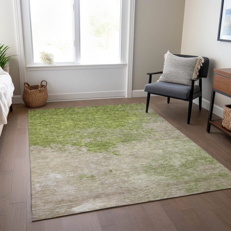 Olive and Beige Synthetic Washable Flat Woven Area Rug