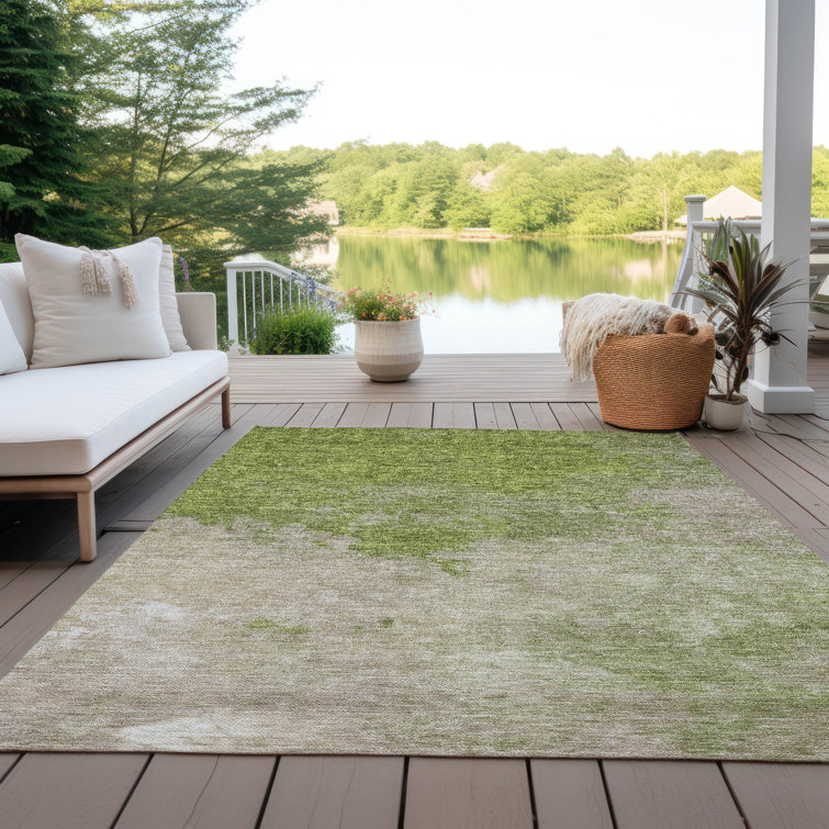Olive and Beige Synthetic Washable Flat Woven Area Rug
