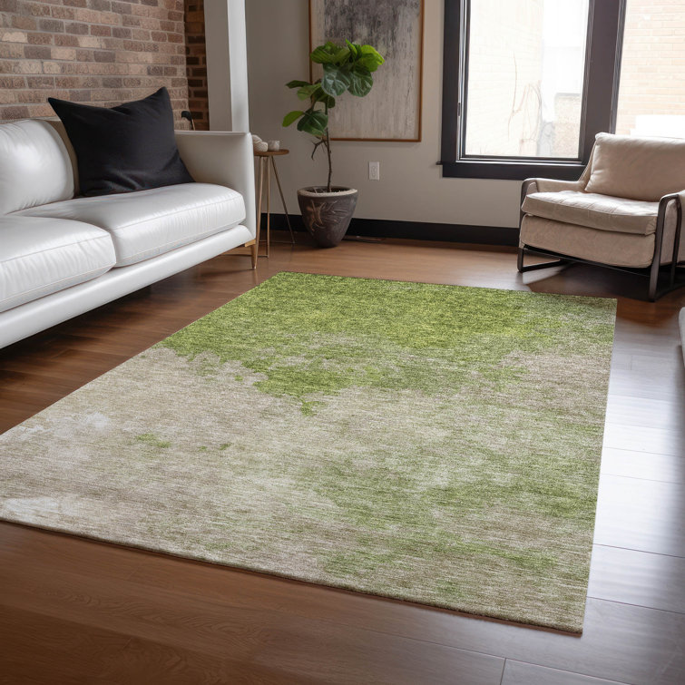 Olive and Beige Synthetic Washable Flat Woven Area Rug