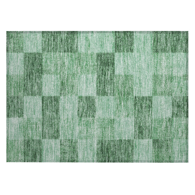 Green Rectangular Synthetic Washable Checkerboard Rug 1'8" x 2'6"