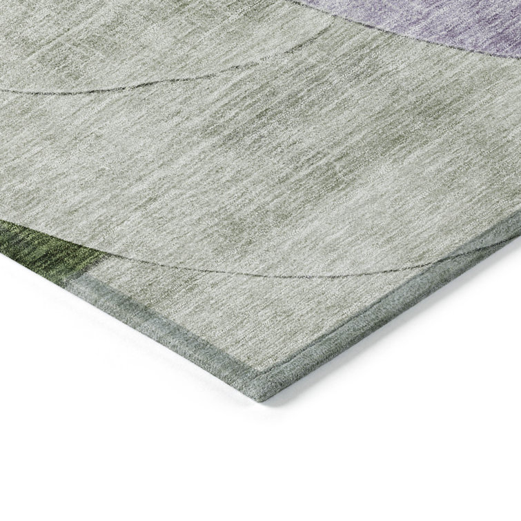 Lavender and Green Flat Woven Washable Synthetic Rug