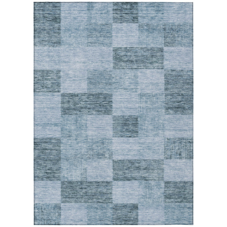 Denim Blue Synthetic Washable Rectangular Area Rug 30" x 20"