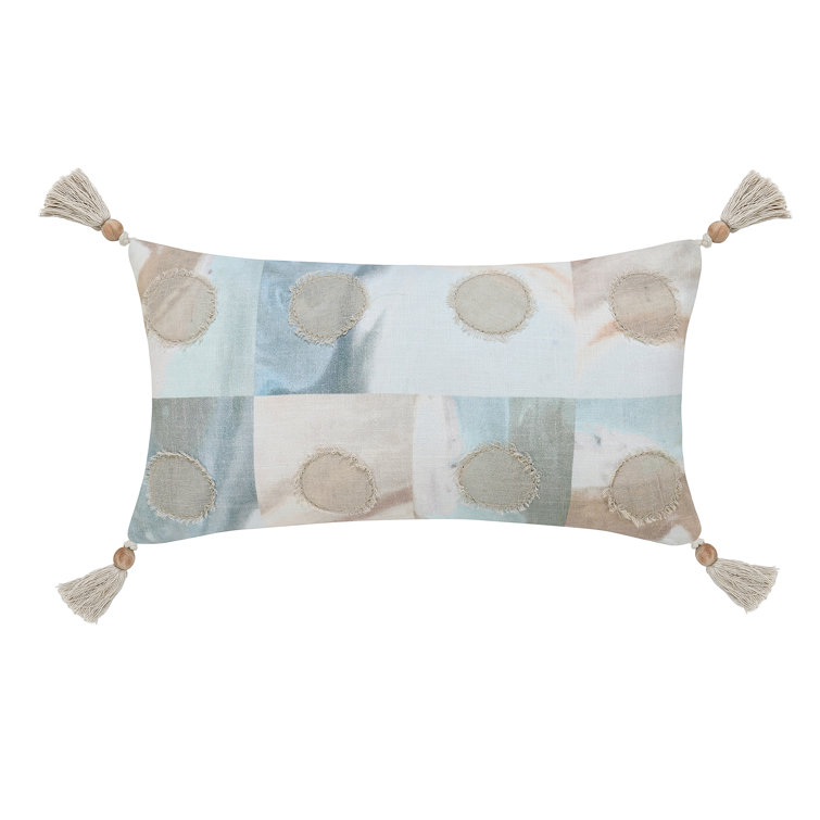 Multicolor Embroidered Cotton Blend Throw Pillow with Tassels
