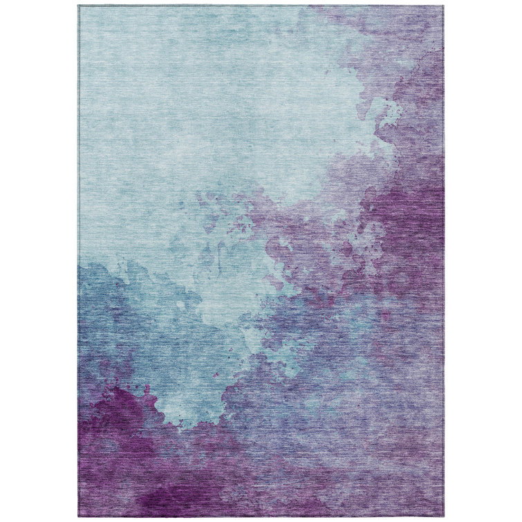 Sky Blue and Purple Machine Washable Rectangular Rug