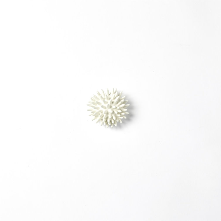 Small White Ceramic Round Wall Decor with Hand-Formed Spikes