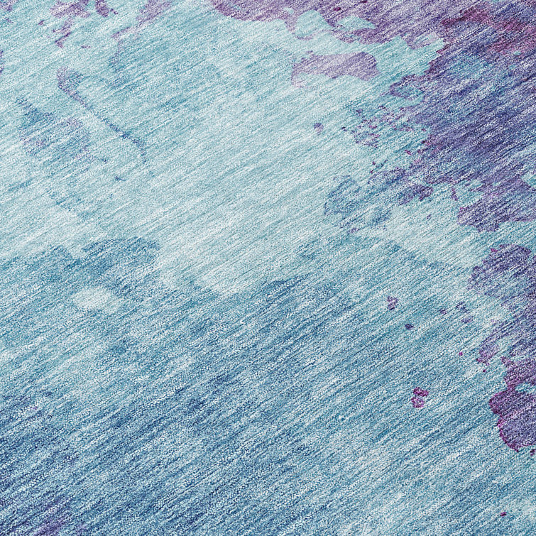 Sky Blue and Purple Machine Washable Rectangular Rug
