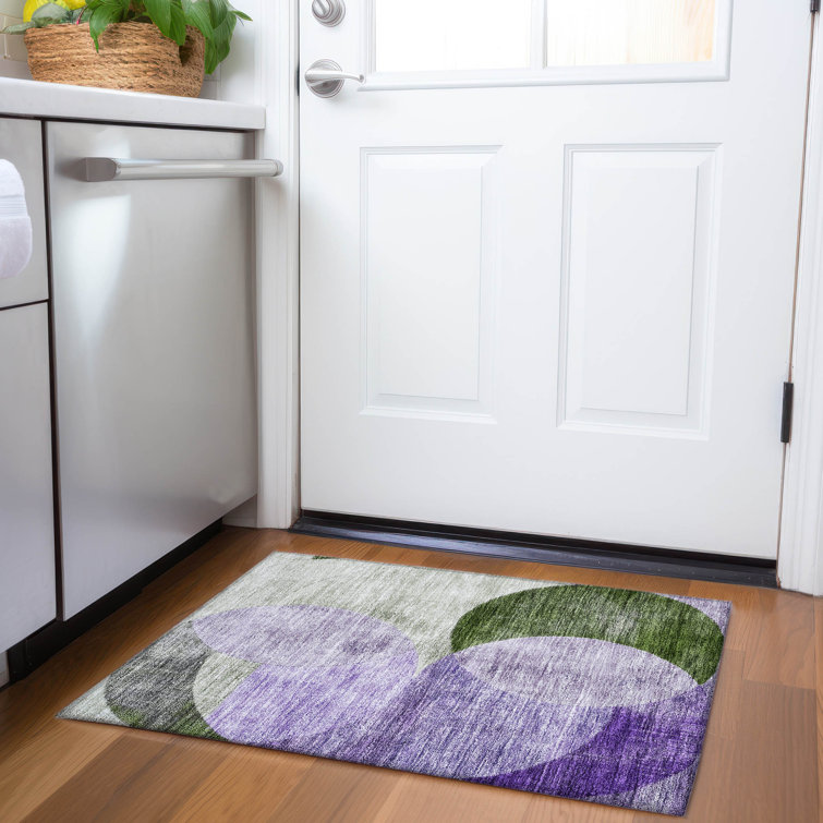 Lavender and Green Flat Woven Washable Synthetic Rug
