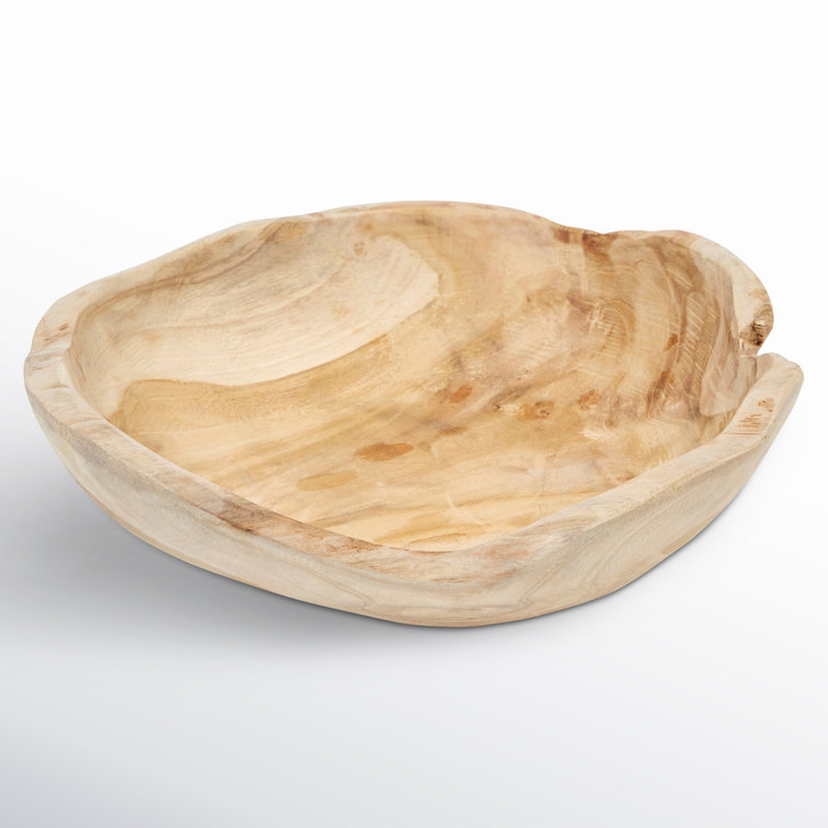 Classic Teak Wood Round Serving Bowl for Salad, Fruit, 9.75"W x 4"H