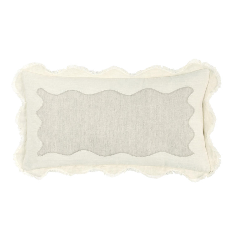 Ivory Linen Blend Rectangular Pillow with Embroidered Applique