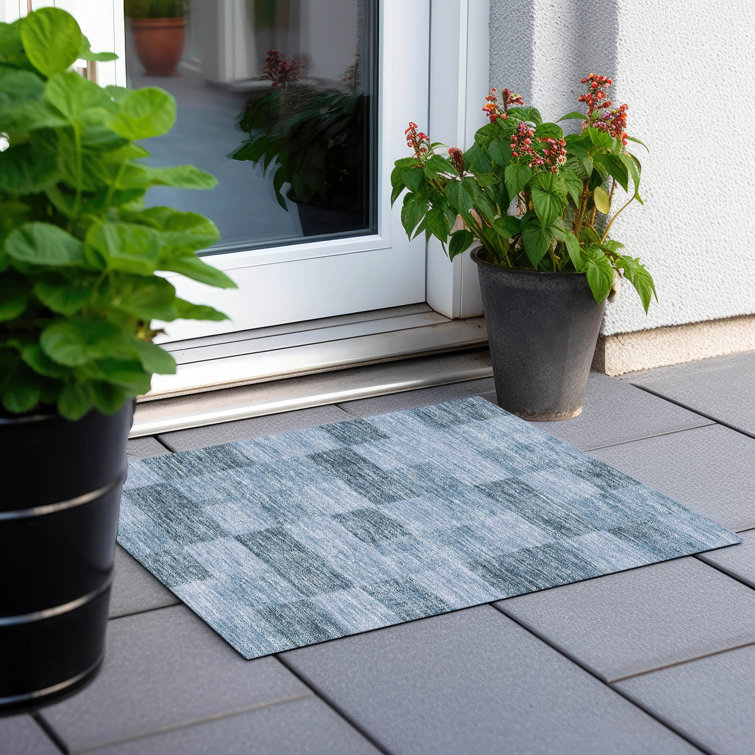 Denim Blue Synthetic Washable Rectangular Area Rug 30" x 20"
