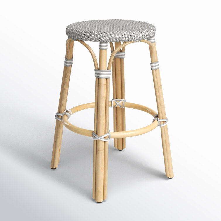 Côte d'Azur Inspired Gray & White Rattan Counter Stool