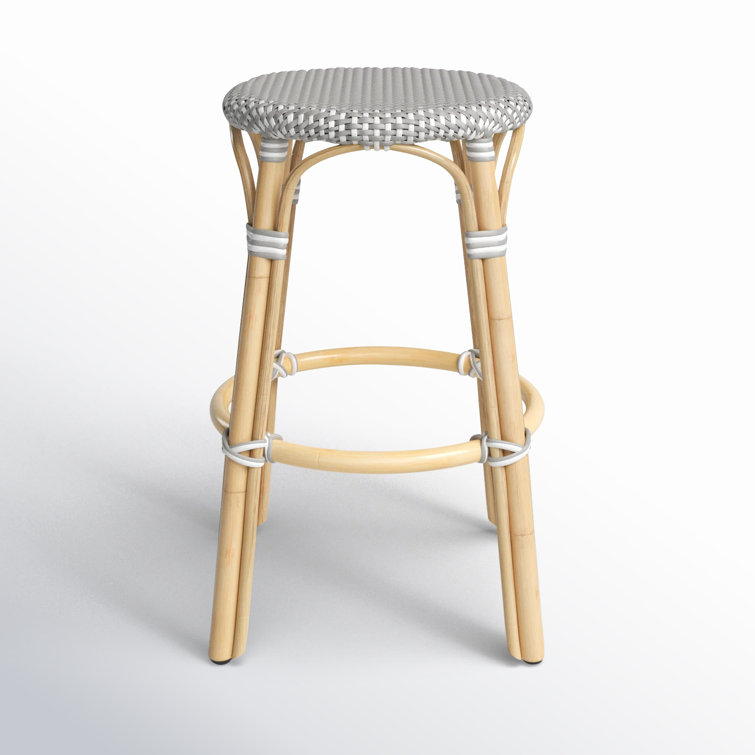 Côte d'Azur Inspired Gray & White Rattan Counter Stool