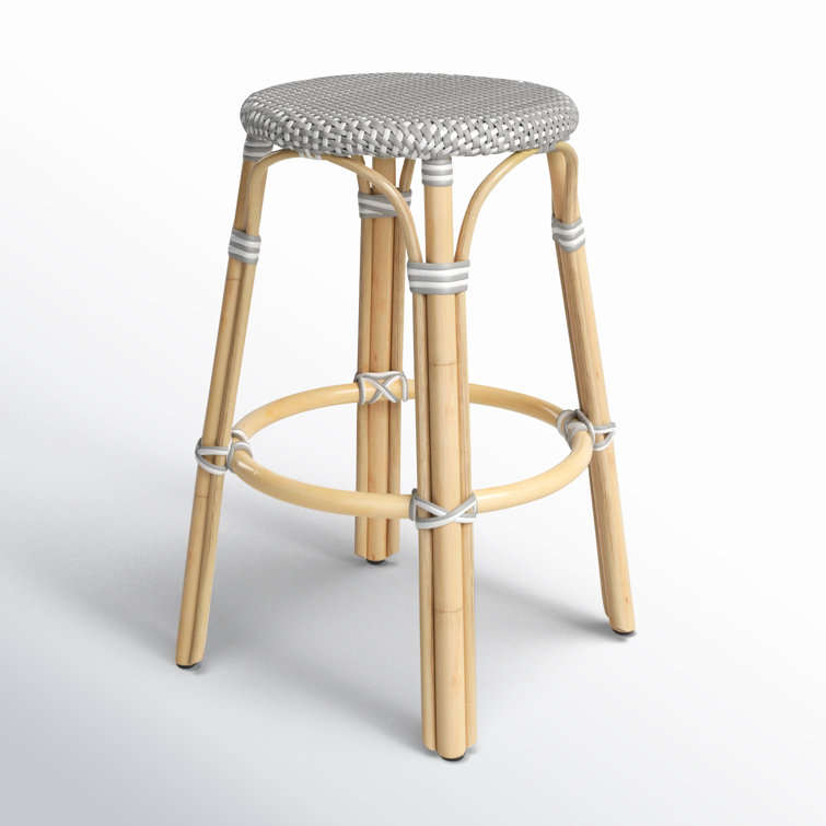 Côte d'Azur Inspired Gray & White Rattan Counter Stool