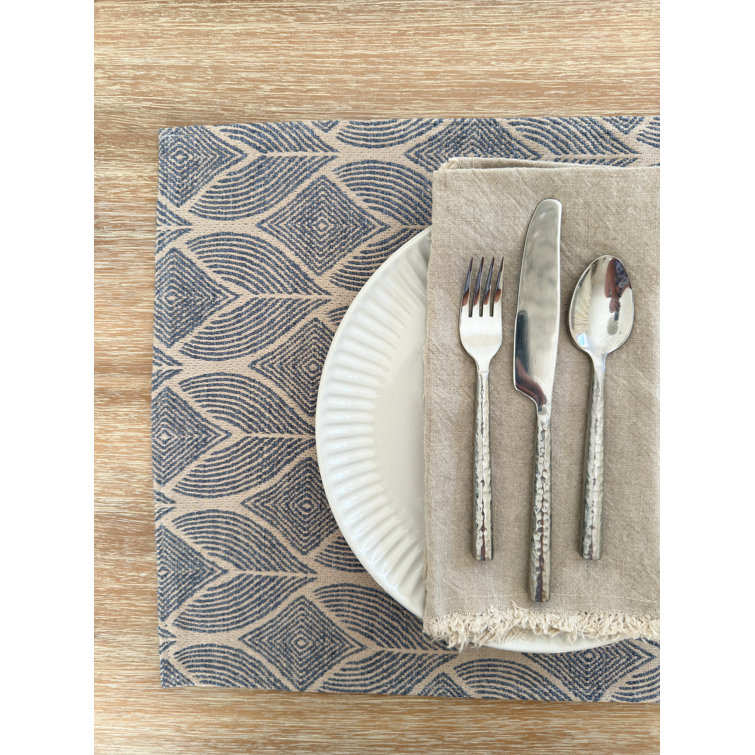 Indigo and Beige Geometric Fabric Rectangle Placemat