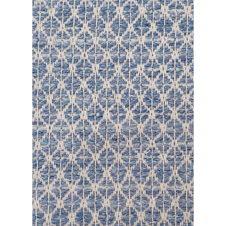 Indigo and Beige Coastal Indoor Outdoor Table Runner