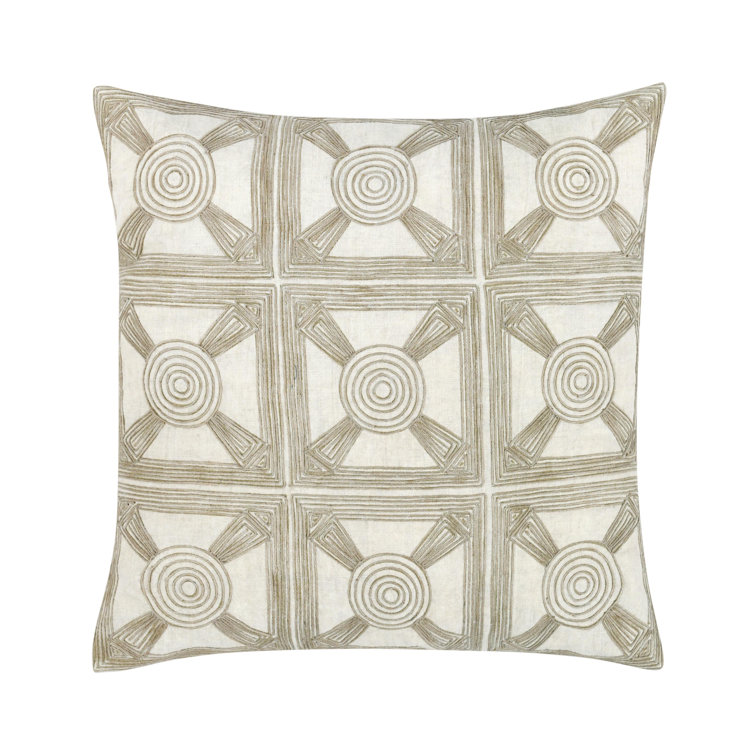 20" Beige and Cream Embroidered Linen Square Pillow
