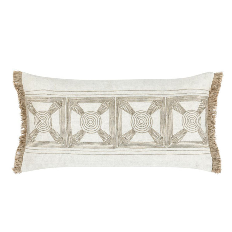 Baia 26" Beige and Cream Embroidered Linen Pillow