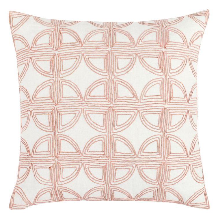 22" Pink and Ivory Geometric Embroidered Linen Square Pillow