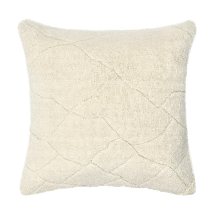 Ivory Square Wool Blend Embroidered Throw Pillow