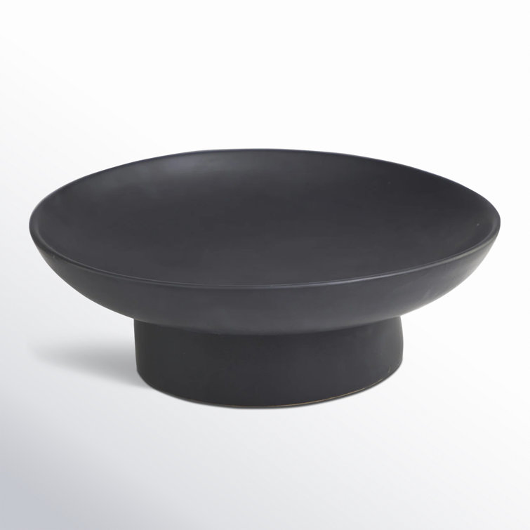 Black Round Stoneware Decorative Bowl with Stand