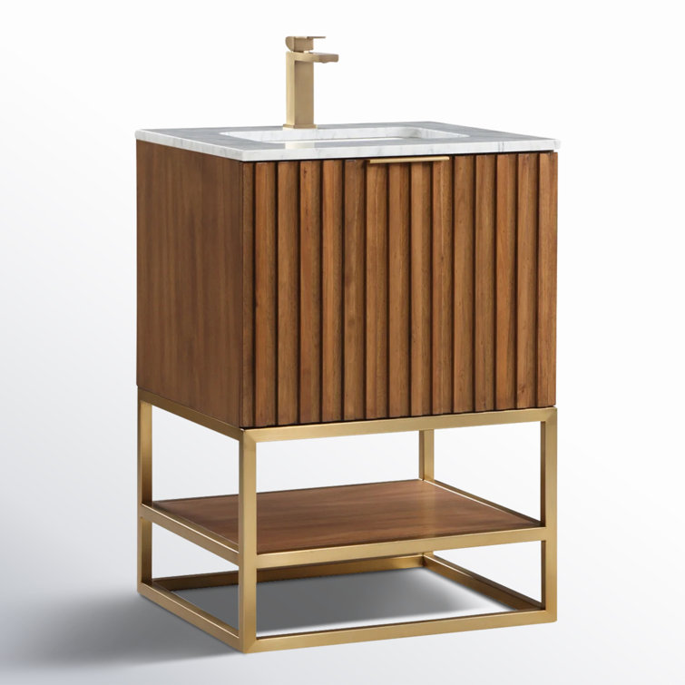 Terra 24'' Walnut Single Freestanding Vanity with Carrara Marble Top