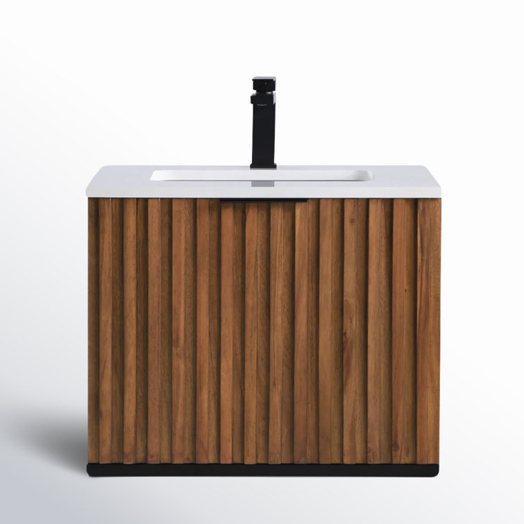 Walnut Matte Black Single Bathroom Vanity with White Quartz Top
