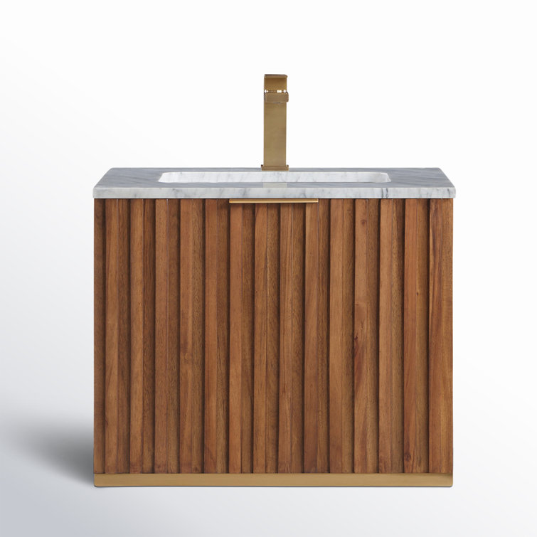 Terra 24'' Walnut Single Sink Vanity with Carrara Marble Top and Brass Accents