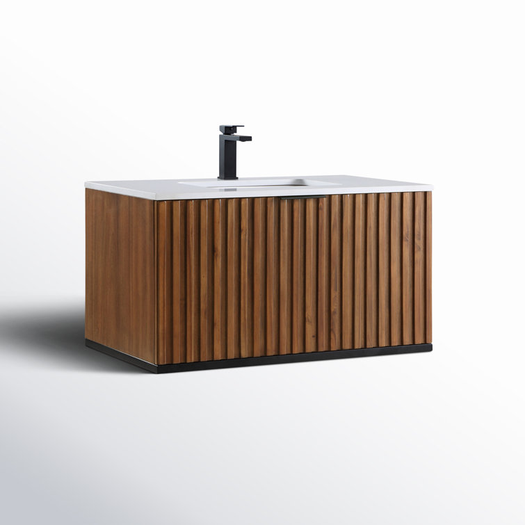 Terra 36'' Walnut and White Granite Single Bathroom Vanity