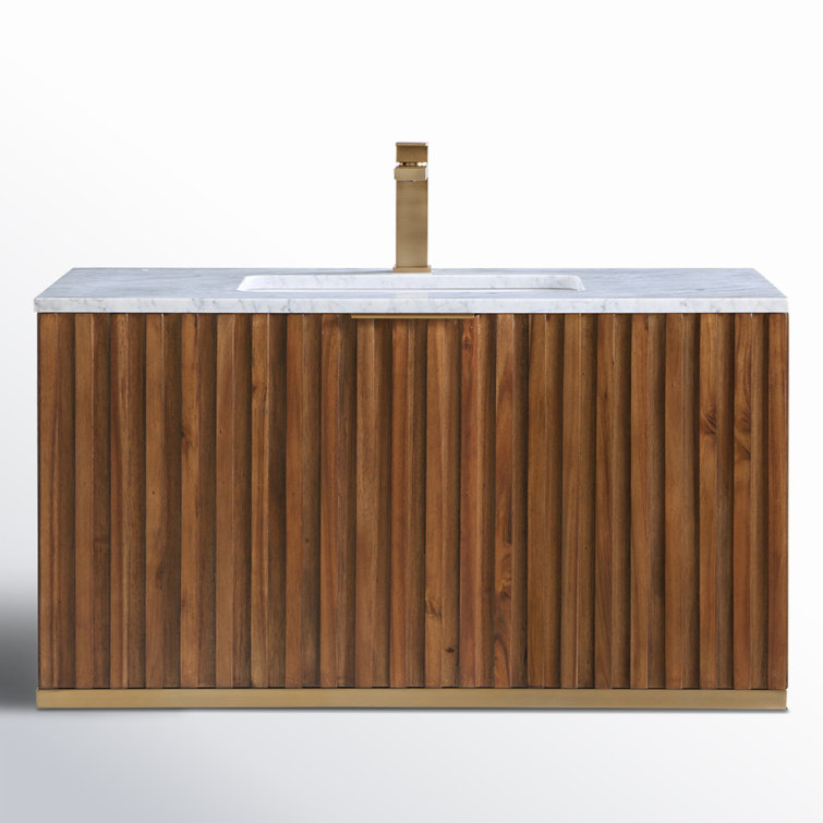 Terra 36" Walnut Wall-Mounted Single Sink Vanity with Marble Top