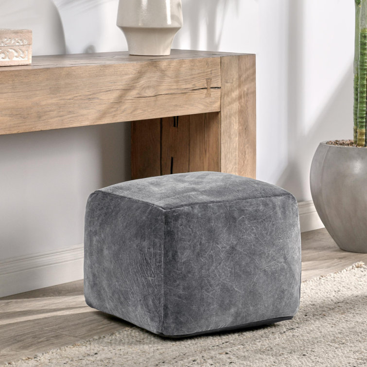 Heirloom 18" Gray Velvet Fabric Floor Cushion Pouf