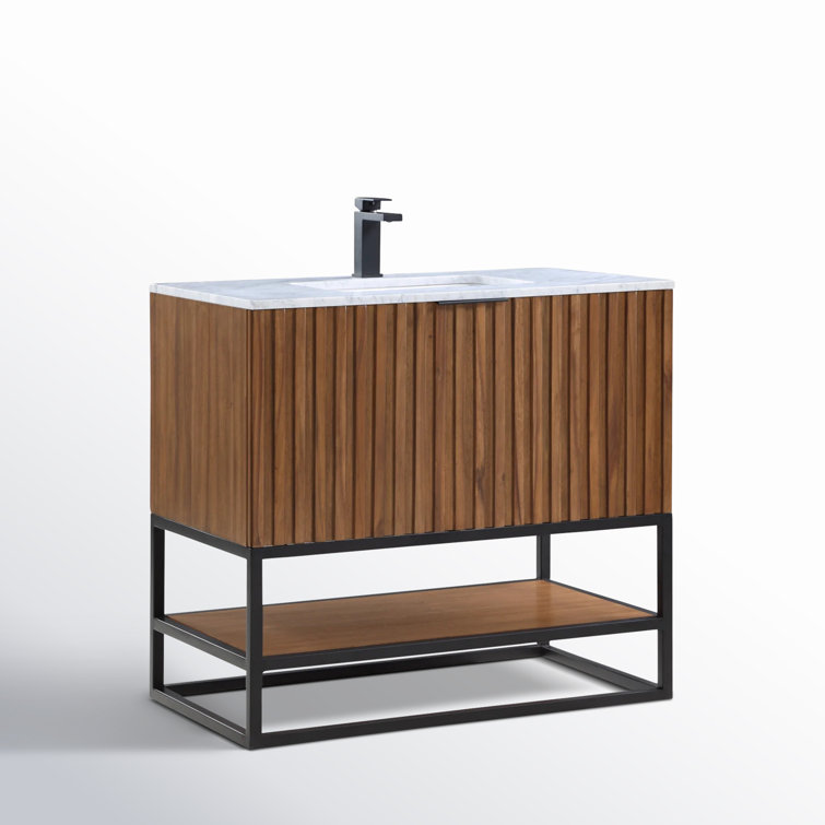 Terra Walnut 36'' Single Freestanding Bathroom Vanity with Matte Black Frame