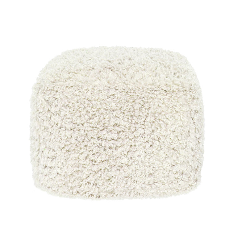 Ivory Boucle Upholstered Modern Square Pouf