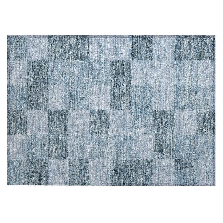 Denim Blue Synthetic Washable Rectangular Area Rug 30" x 20"