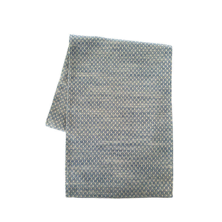 Indigo and Beige Coastal Indoor Outdoor Table Runner