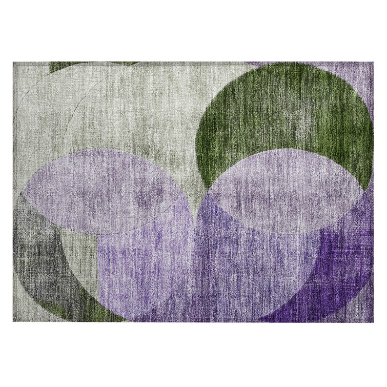 Lavender and Green Flat Woven Washable Synthetic Rug