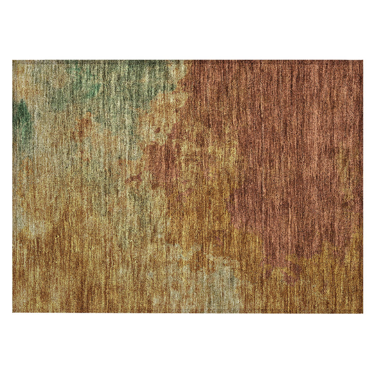 Paprika and Green Washable Rectangular Indoor/Outdoor Rug