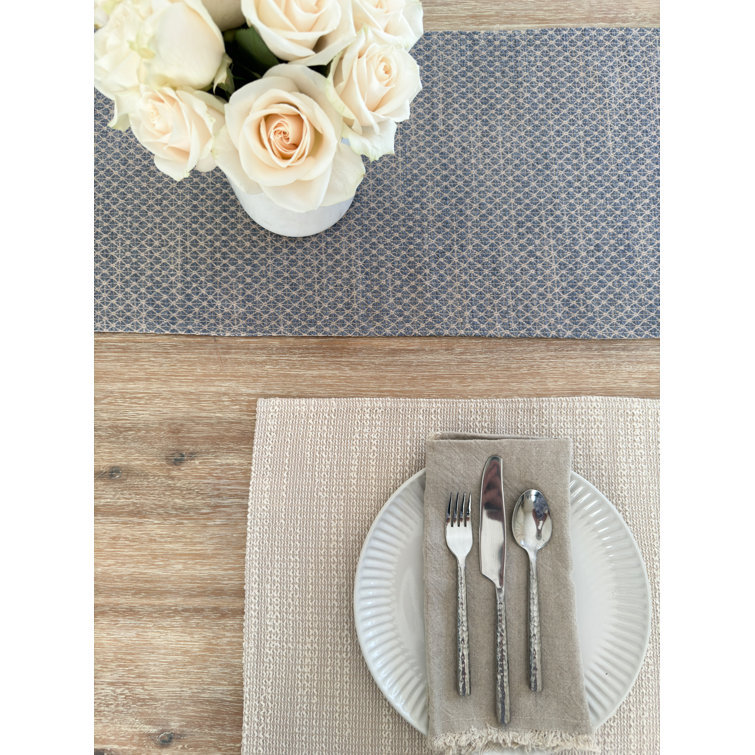 Indigo and Beige Coastal Indoor Outdoor Table Runner