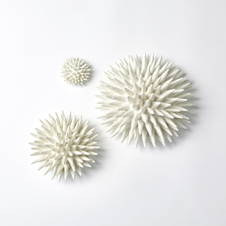 Small White Ceramic Round Wall Decor with Hand-Formed Spikes