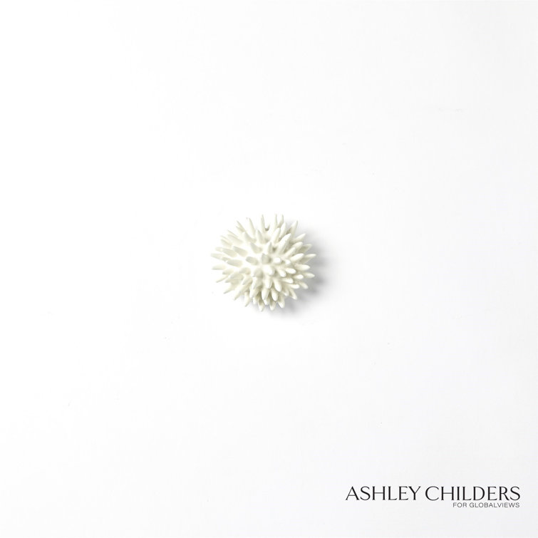 Small White Ceramic Round Wall Decor with Hand-Formed Spikes