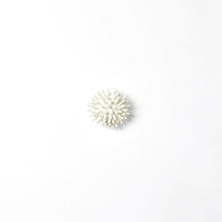 Small White Ceramic Round Wall Decor with Hand-Formed Spikes