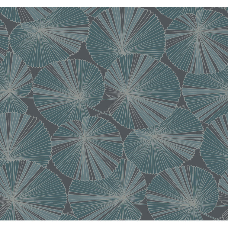 Layered Deep Blue and Charcoal Lily Pads Wallpaper