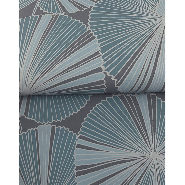 Layered Deep Blue and Charcoal Lily Pads Wallpaper
