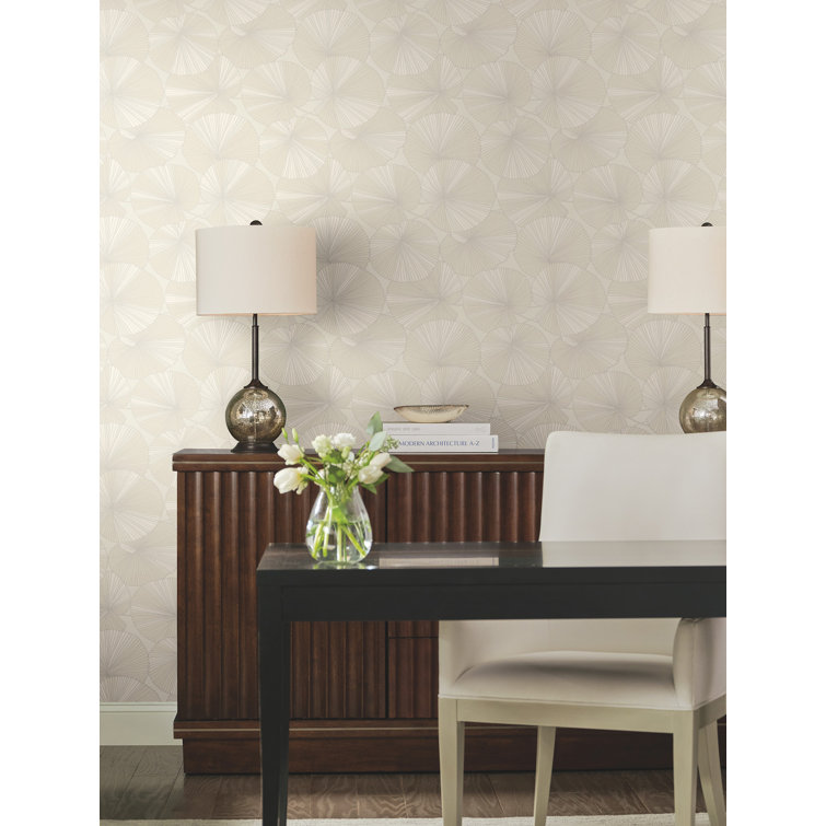 Cream and Taupe Lily Pads Non-pasted Washable Wallpaper