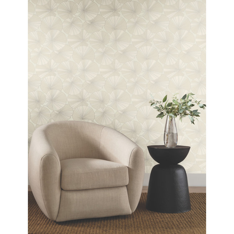 Cream and Taupe Lily Pads Non-pasted Washable Wallpaper